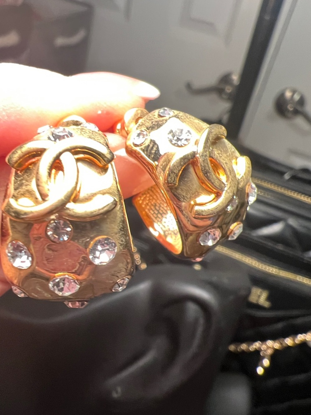 Gold-Tone Crystal Hoop Earrings with Interlocking Logo Accent